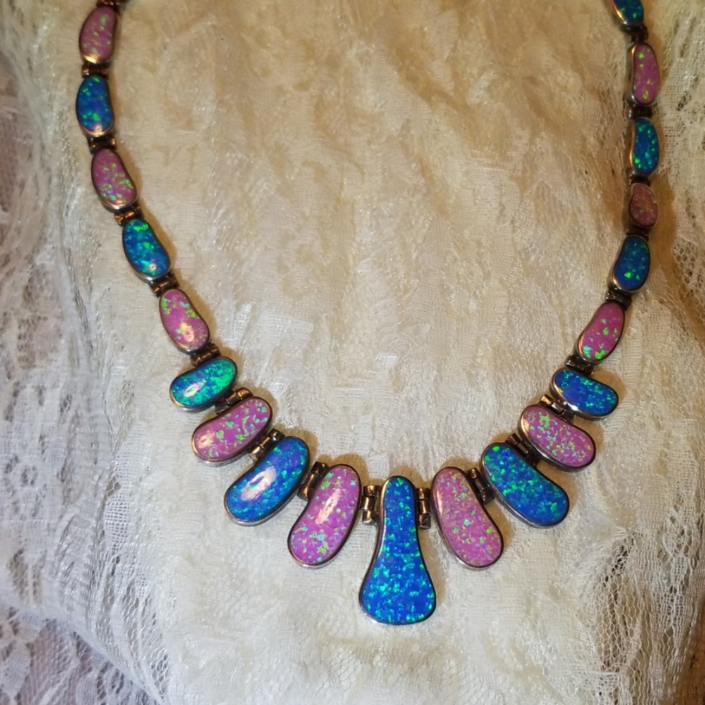 Sterling silver opal necklace - Picture 2 of 5